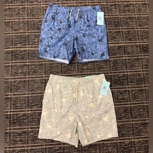Laguna Blue and Beige Patterned Swim Trunks